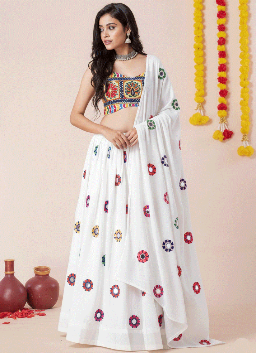Premium White Rayon Traditional Chaniya Choli for Garba & Navratri