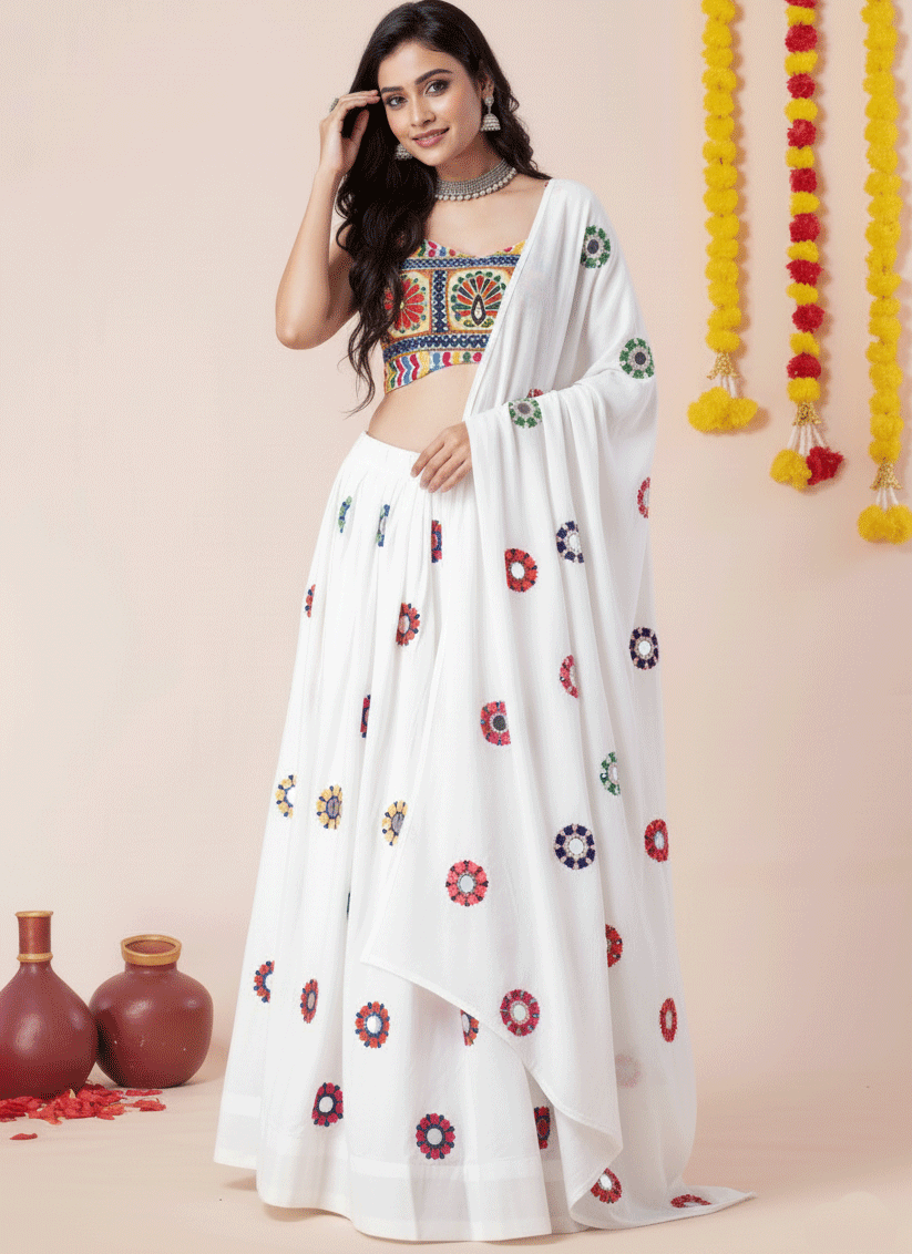 Premium White Rayon Traditional Chaniya Choli for Garba & Navratri