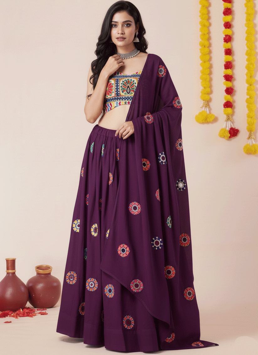 Premium Wine Rayon Chaniya Choli for Garba & Navratri