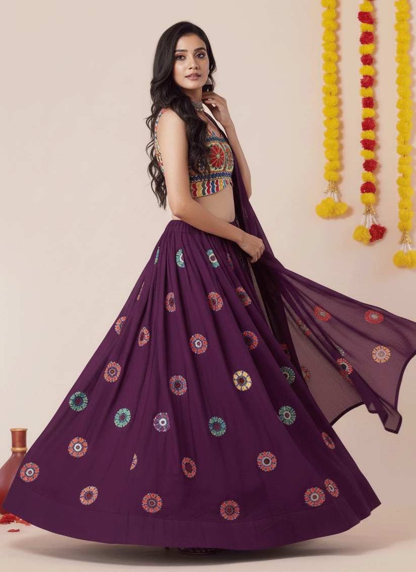Premium Wine Rayon Chaniya Choli for Garba & Navratri