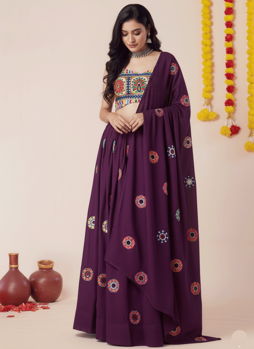 Premium Wine Rayon Chaniya Choli for Garba & Navratri