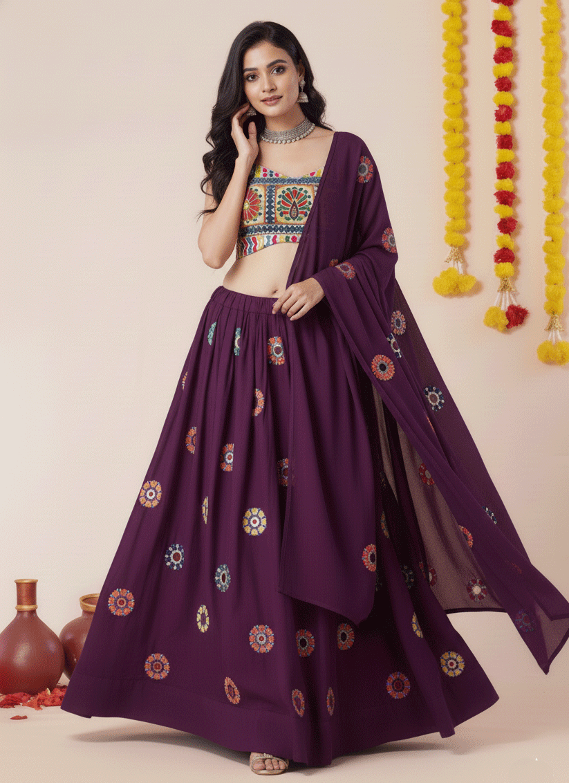Premium Wine Rayon Chaniya Choli for Garba & Navratri