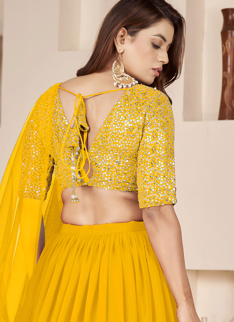 Sunshine Yellow Sequins & Embroidered Georgette Lehenga Choli with Soft Net Dupatta