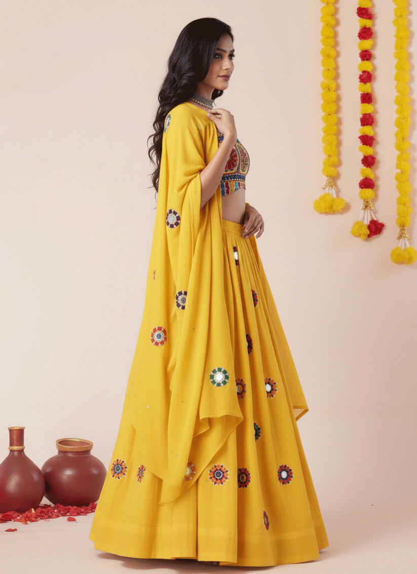 Premium Sunny Yellow Rayon Chaniya Choli for Garba & Navratri