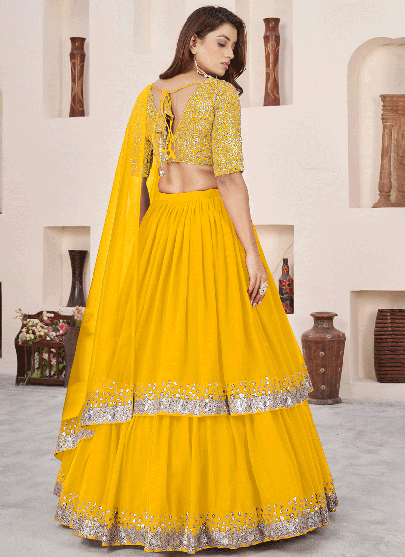 Sunshine Yellow Sequins & Embroidered Georgette Lehenga Choli with Soft Net Dupatta