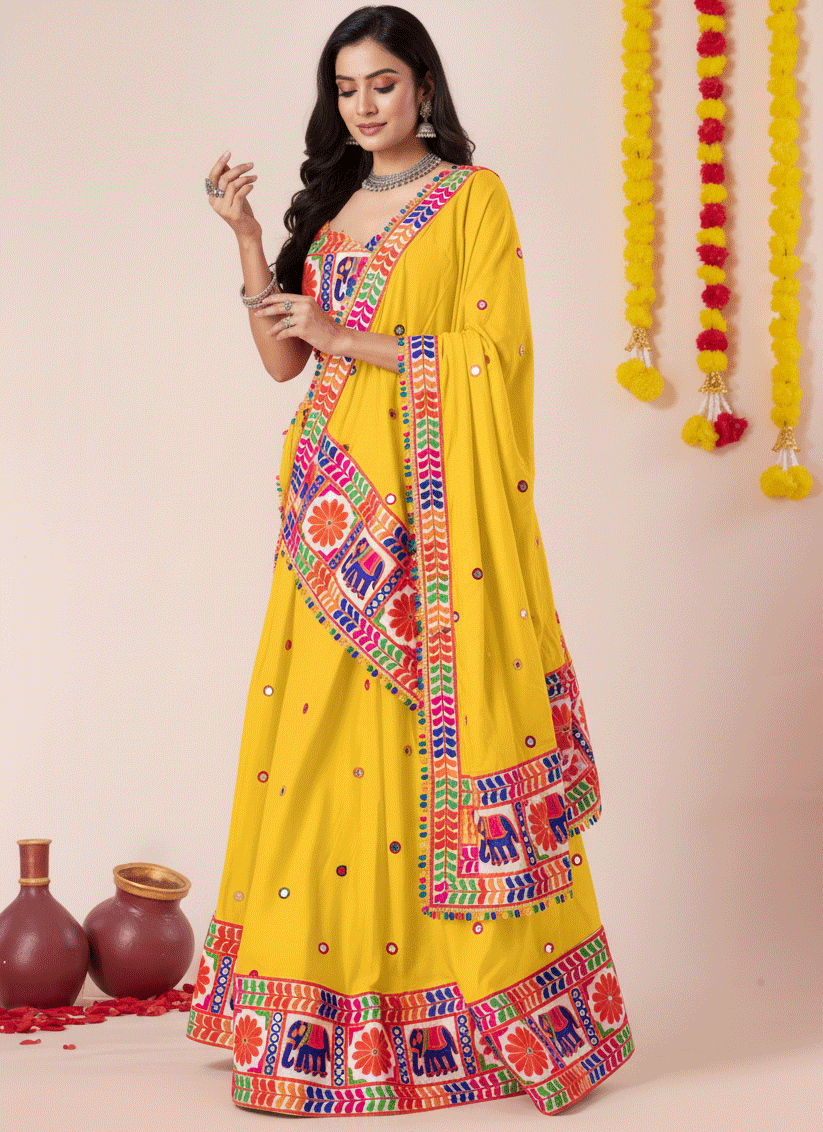 Sunny Yellow Navratri Special Embroidered Mirror Work Chaniya Choli