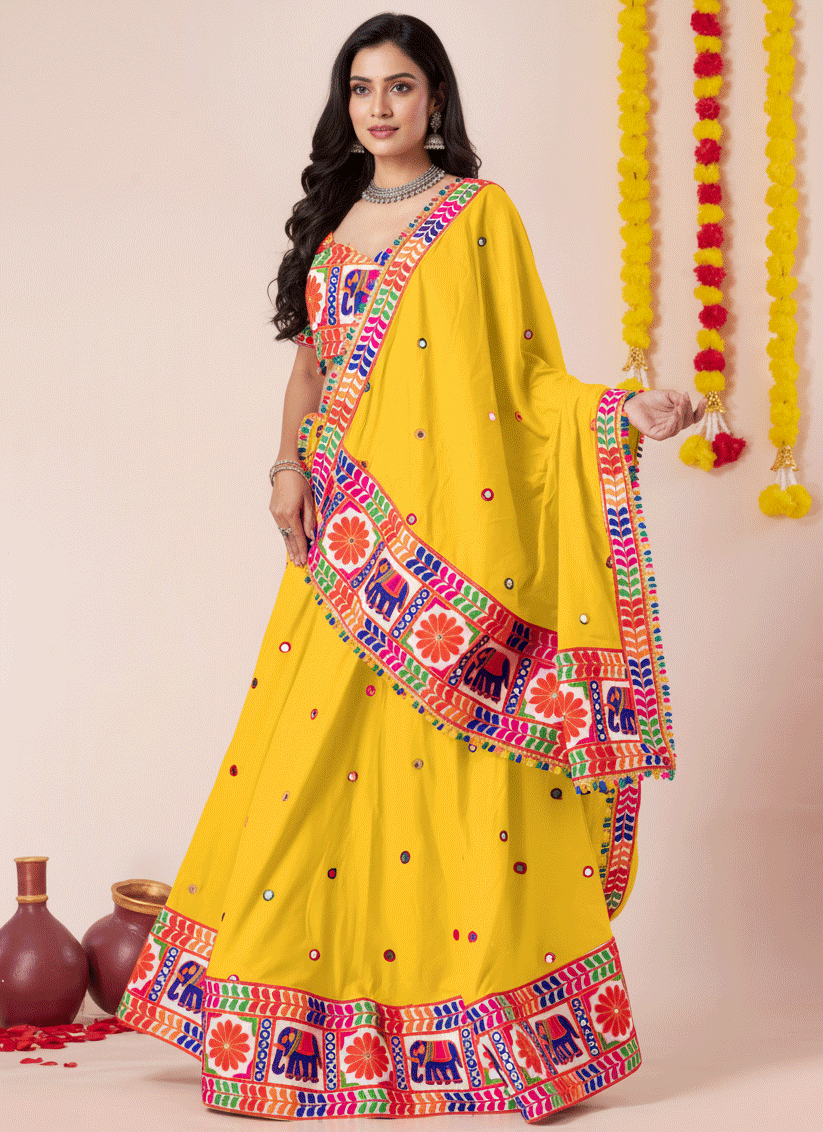 Sunny Yellow Navratri Special Embroidered Mirror Work Chaniya Choli