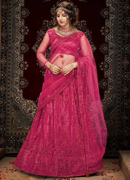 Fuchsia Net Embroidered Designer Lehenga Choli