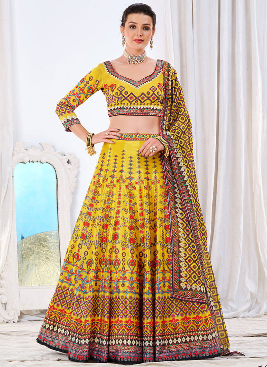 Sunny Yellow Chinnon Printed Ready To Wear Lehenga Choli