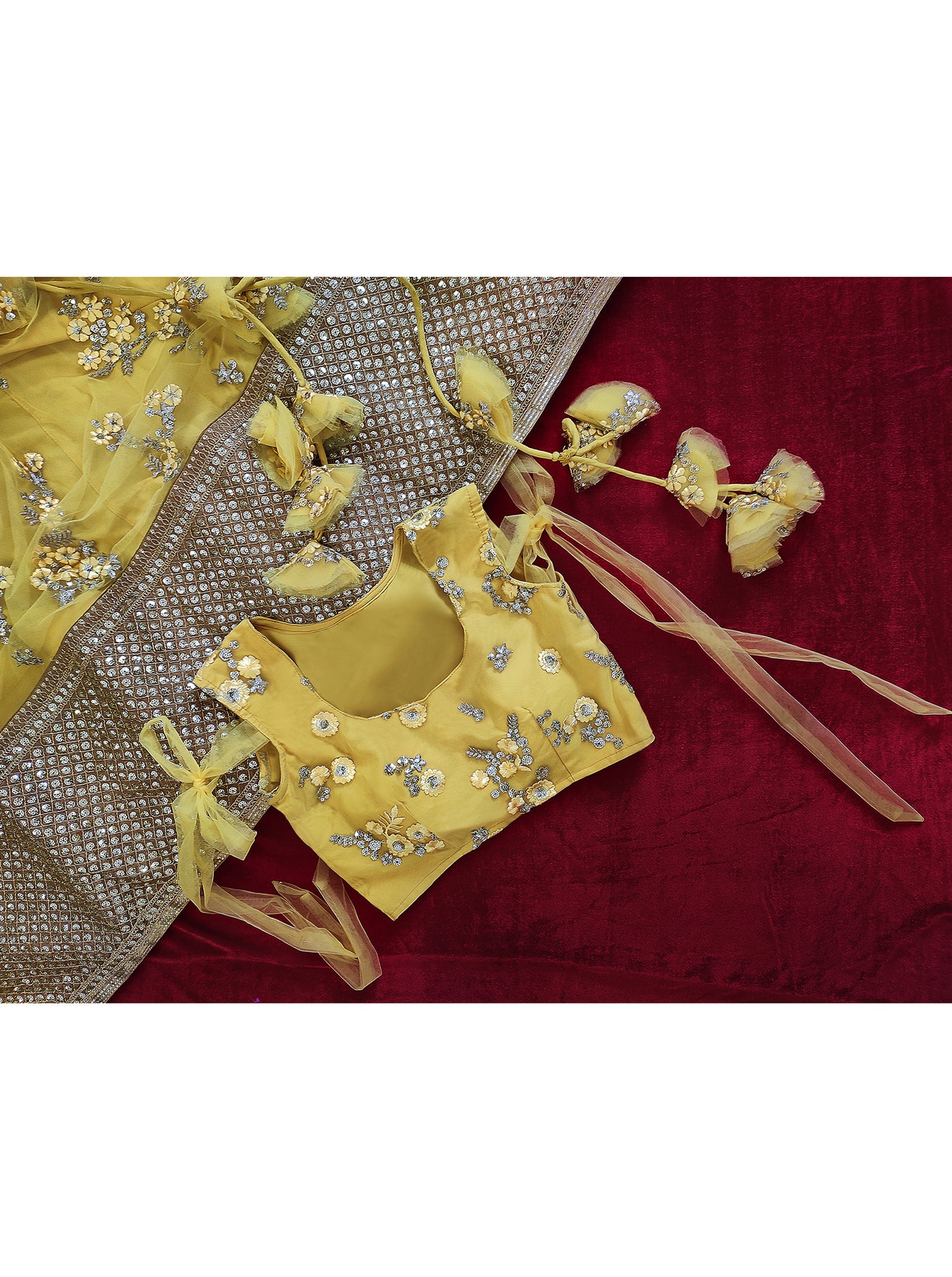 Lemon Yellow Net Embroidered Designer Lehenga Choli