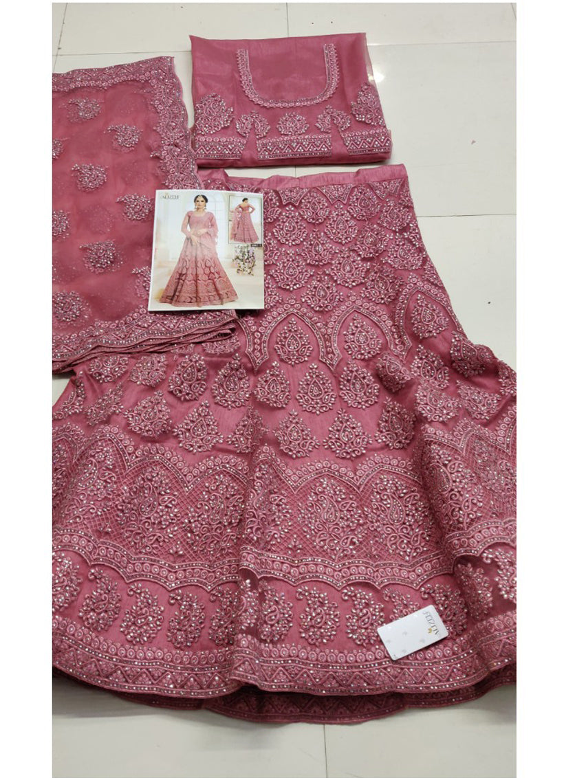 Old Rose Net Embroidered Designer Lehenga Choli