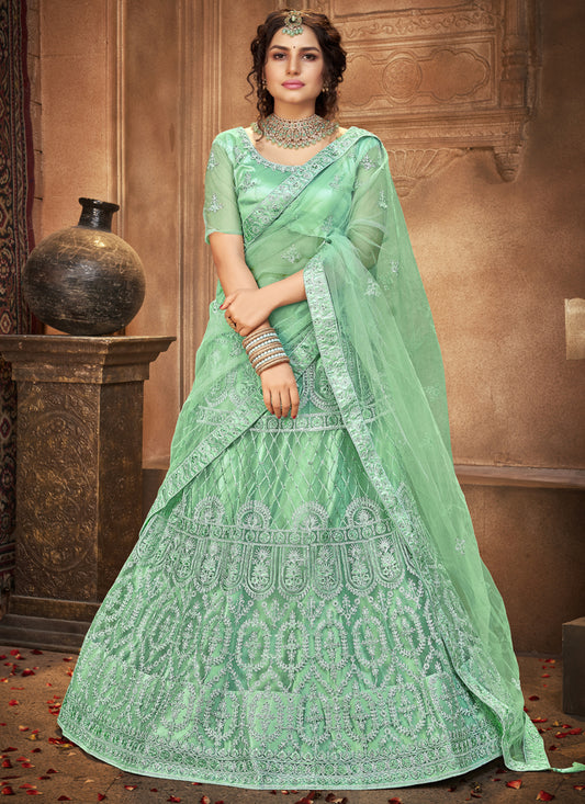 Sea Green Net Embroidered Designer Lehenga Choli