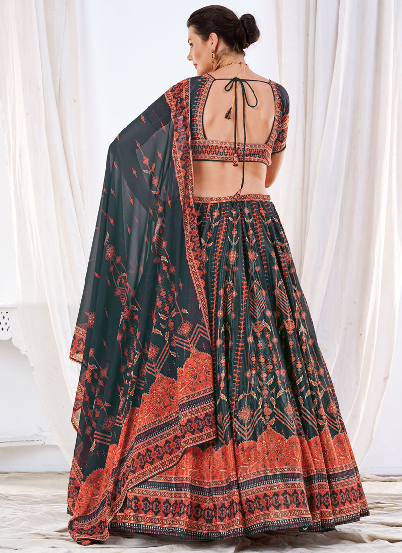 Black Chinnon Printed Lehenga Choli