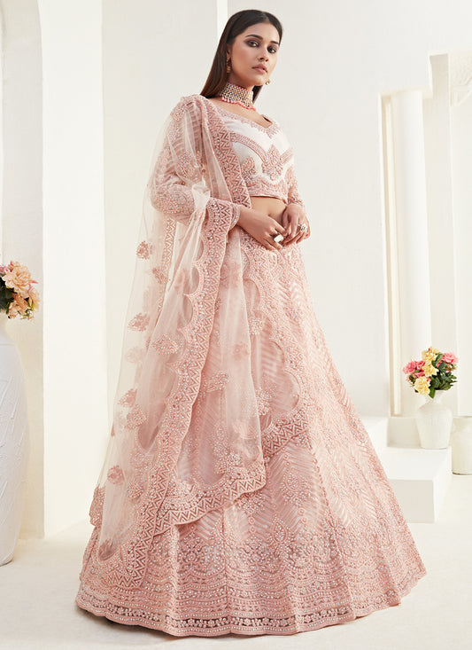 Blush Pink Net Embroidered Bridal Lehenga Choli