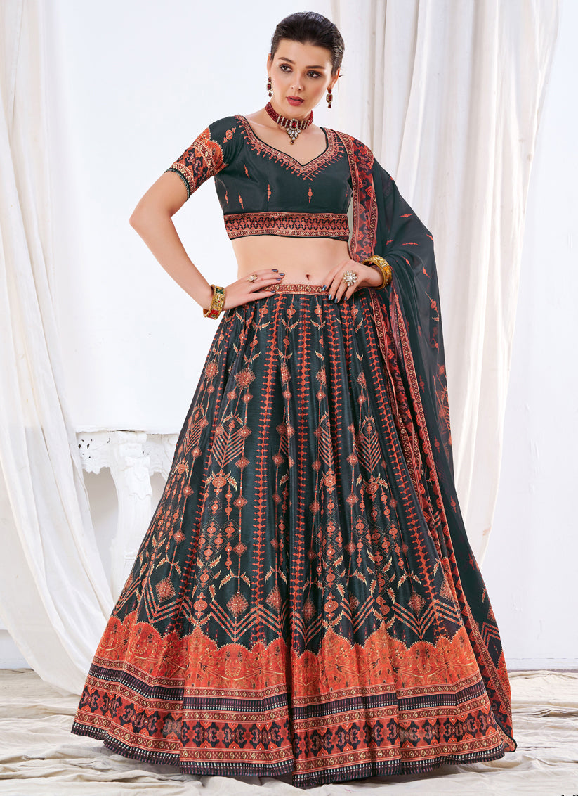 Black Chinnon Printed Lehenga Choli