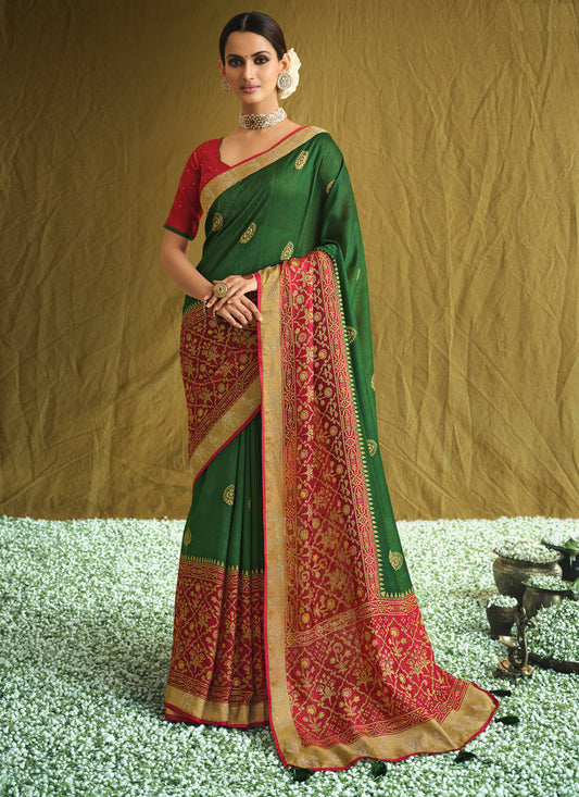 Green Brasso Swarovski Work Wedding Saree