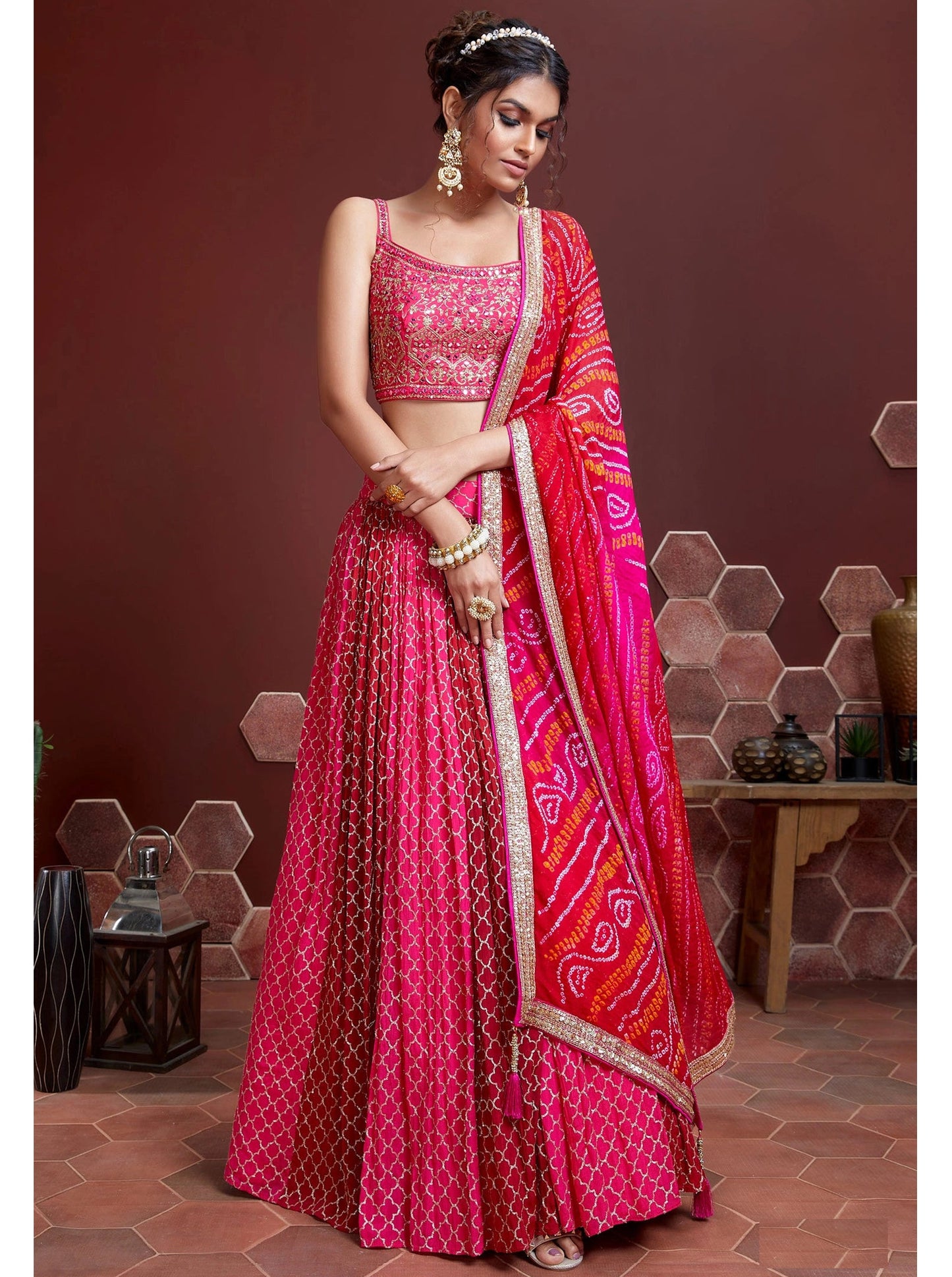 Pink Pure Chinnon Silk Embroidered Wedding Ready to Wear Lehenga Choli