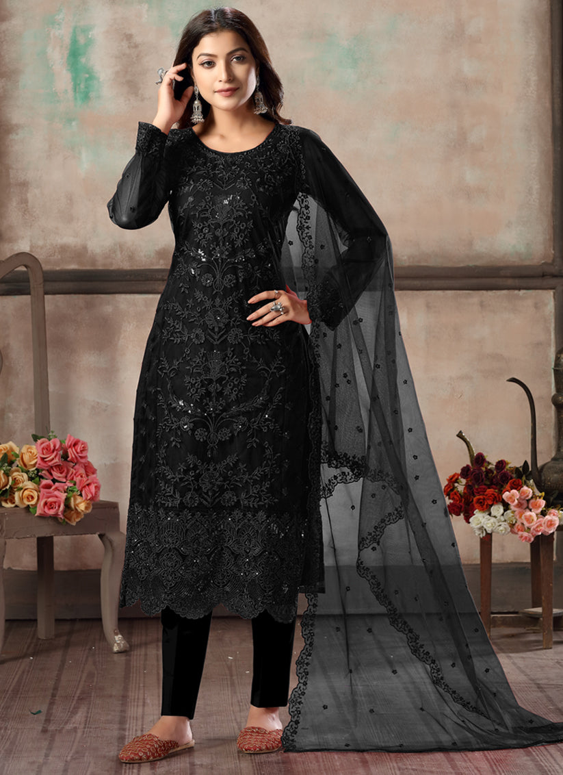 Black Net Embroidered Designer Pant Kameez