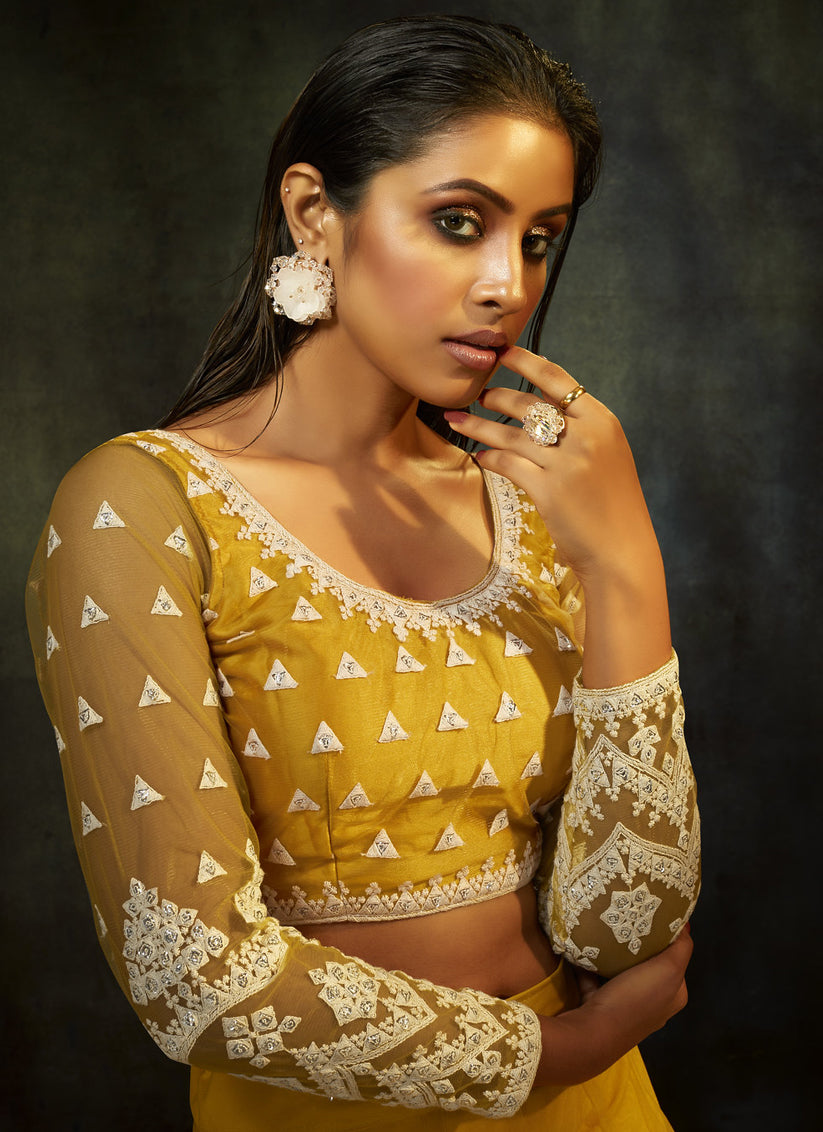 Yellow Net Embroidered Ready To Wear Lehenga Choli