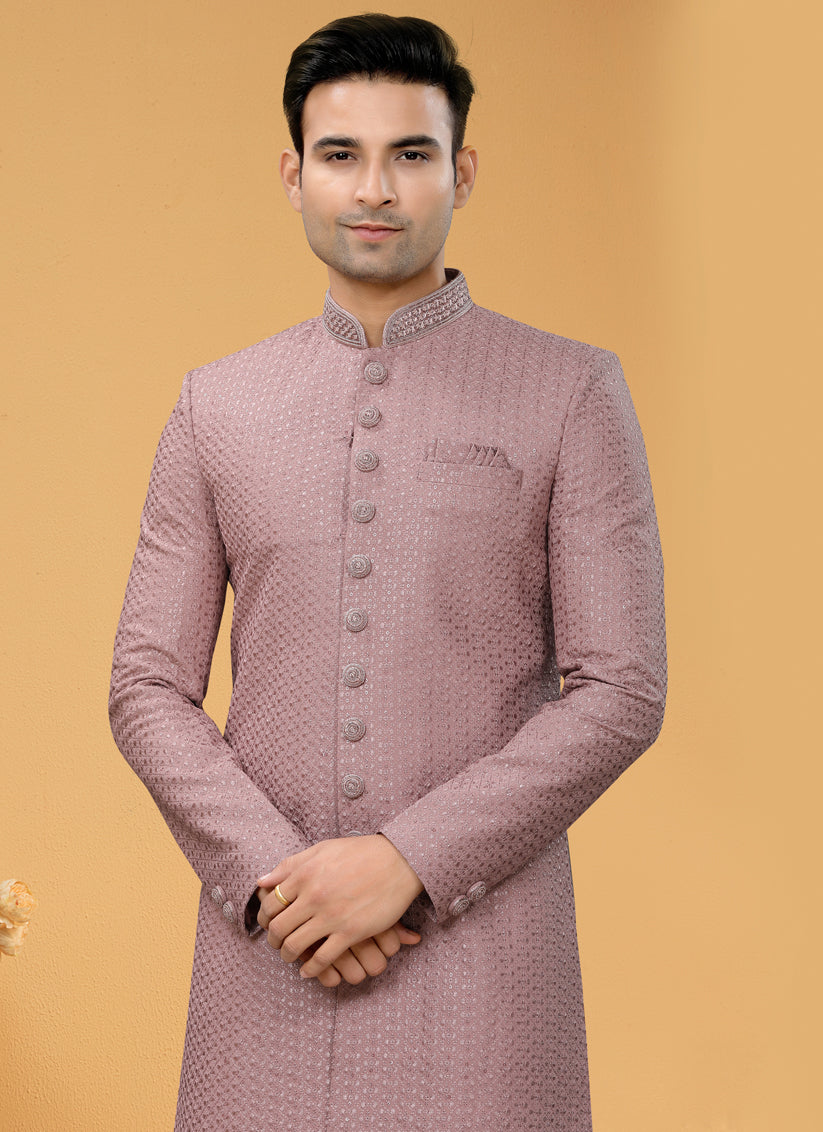 Dusty Pink Embroidered Designer Mens Indo Western