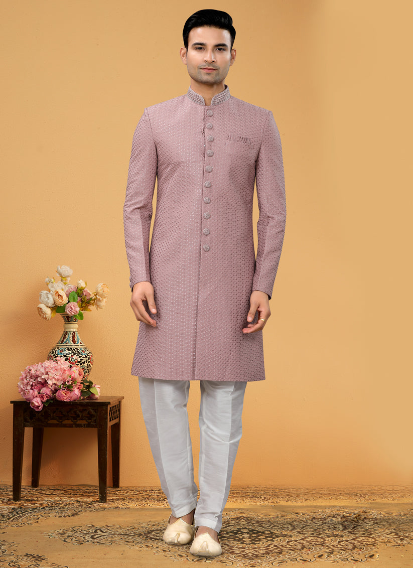 Dusty Pink Embroidered Designer Mens Indo Western