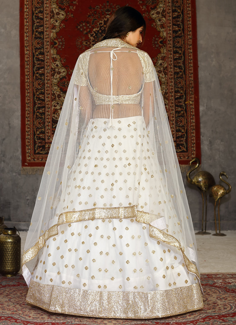 White Net Sequins Wedding Lehenga Choli