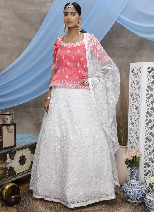 Pearl White Net Sequined Lehenga Choli