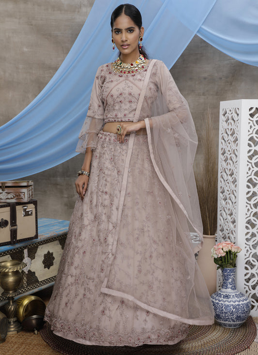 Dusty Lavender Net Embroidered Designer Lehenga Choli