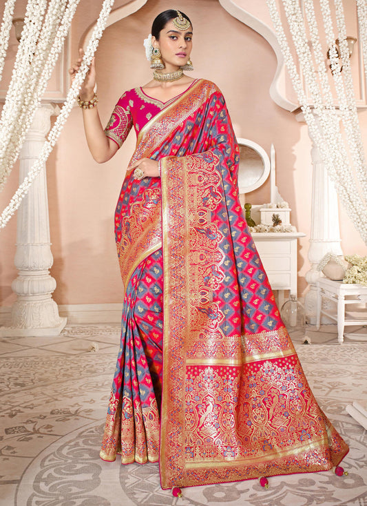 Multicolor Silk Weaving Saree with Embroidered Blouse