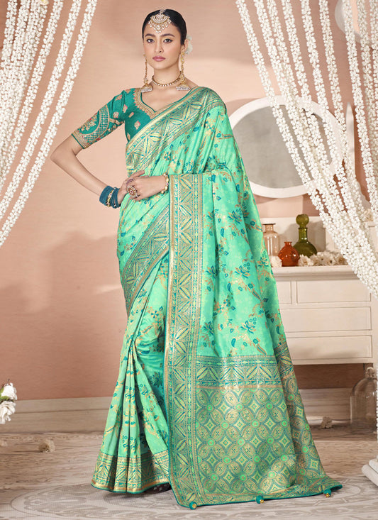 Sea Green Silk Weaving Saree with Embroidered Blouse