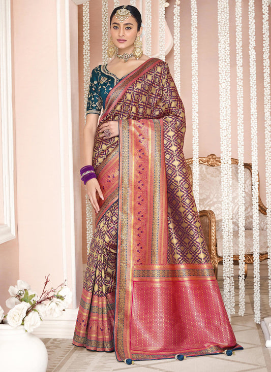 Multicolor Silk Weaving Saree with Embroidered Blouse