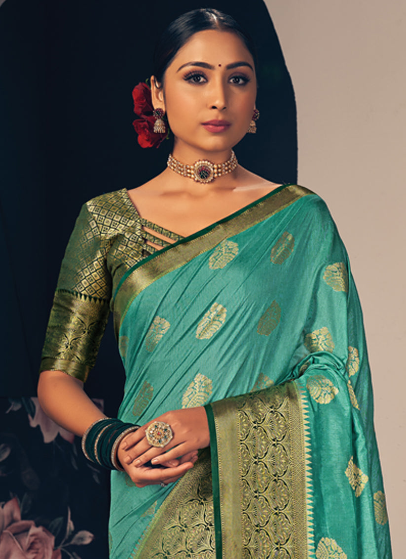 Turquoise Silk Wedding Saree