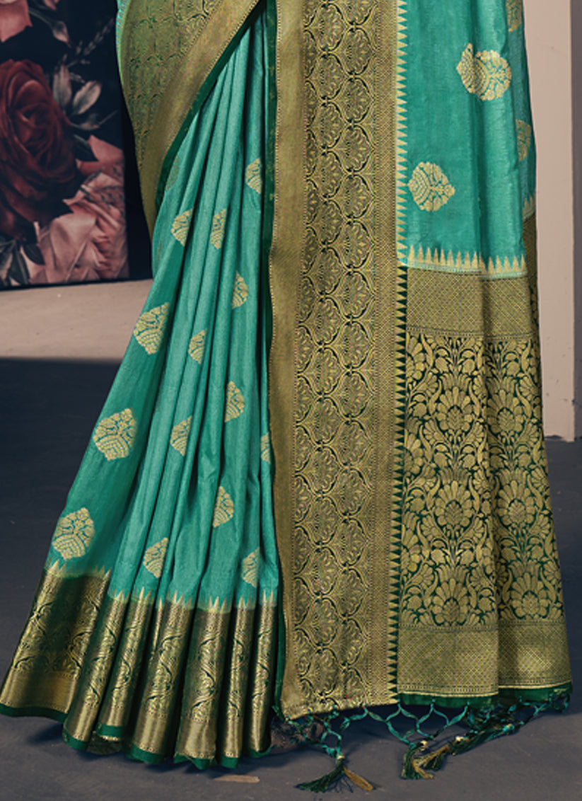 Turquoise Silk Wedding Saree