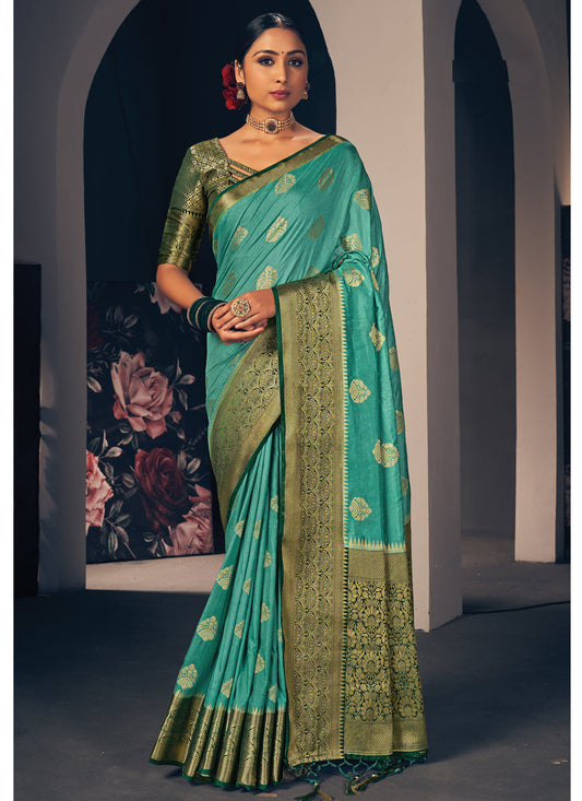 Turquoise Silk Wedding Saree