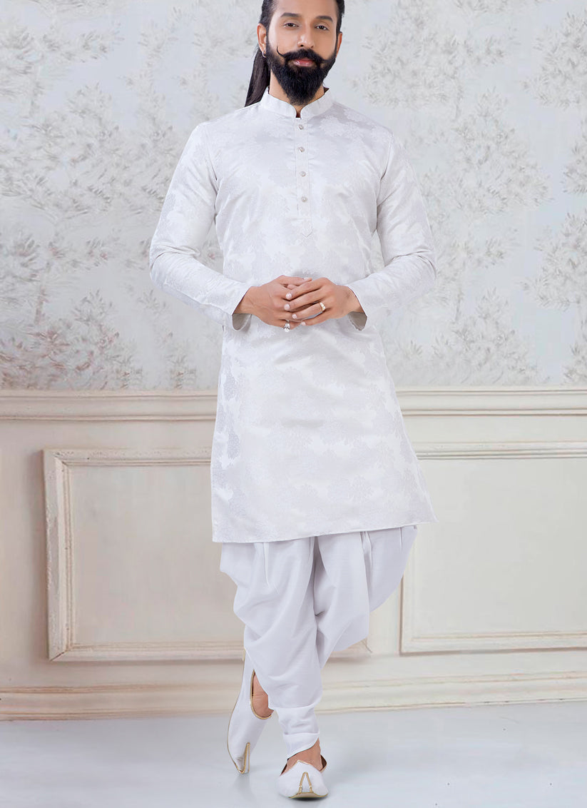 Cream Jacquard Mens Kurta Pyjama Set