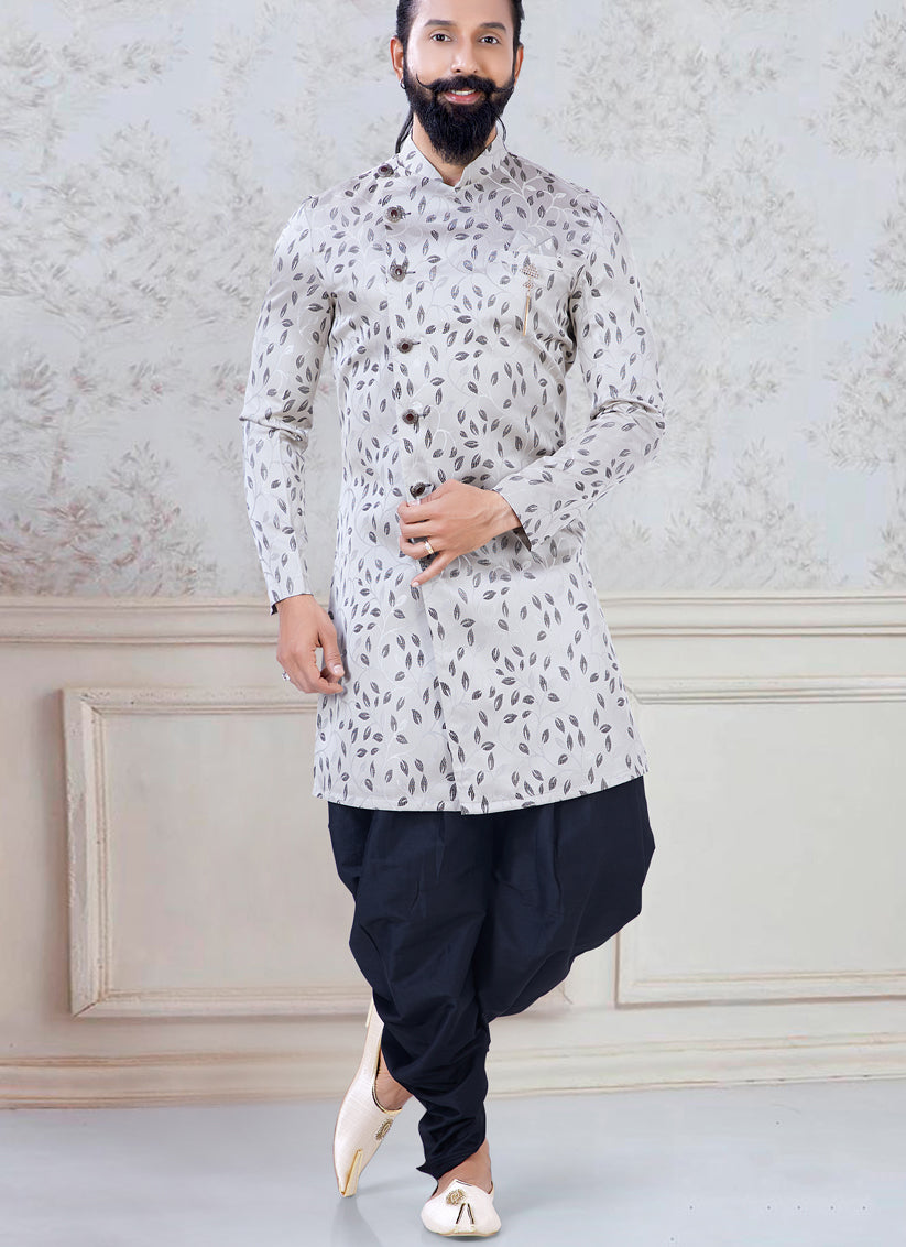 Grey Jacquard Mens Indo Western