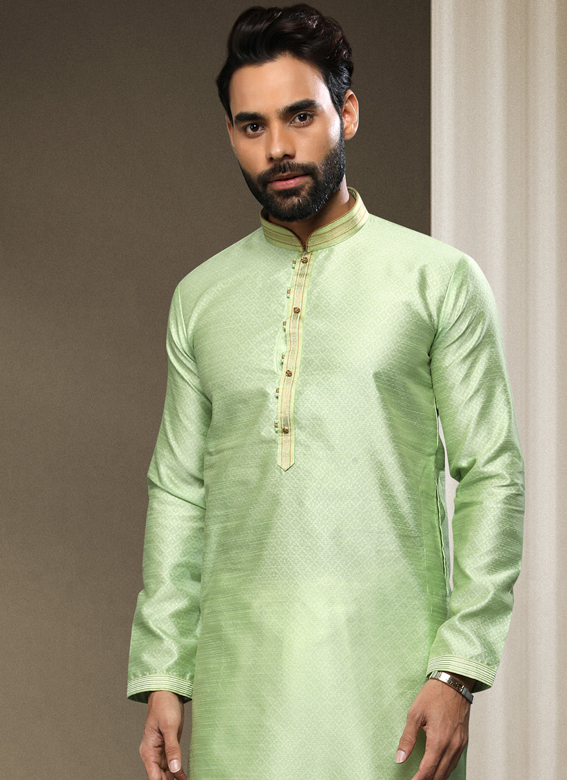 Pastel Green Jacquard Silk Brocade Kurta Pyjama Set