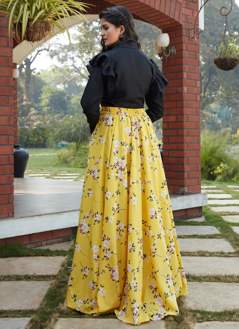 Black Printed Top with Skirt