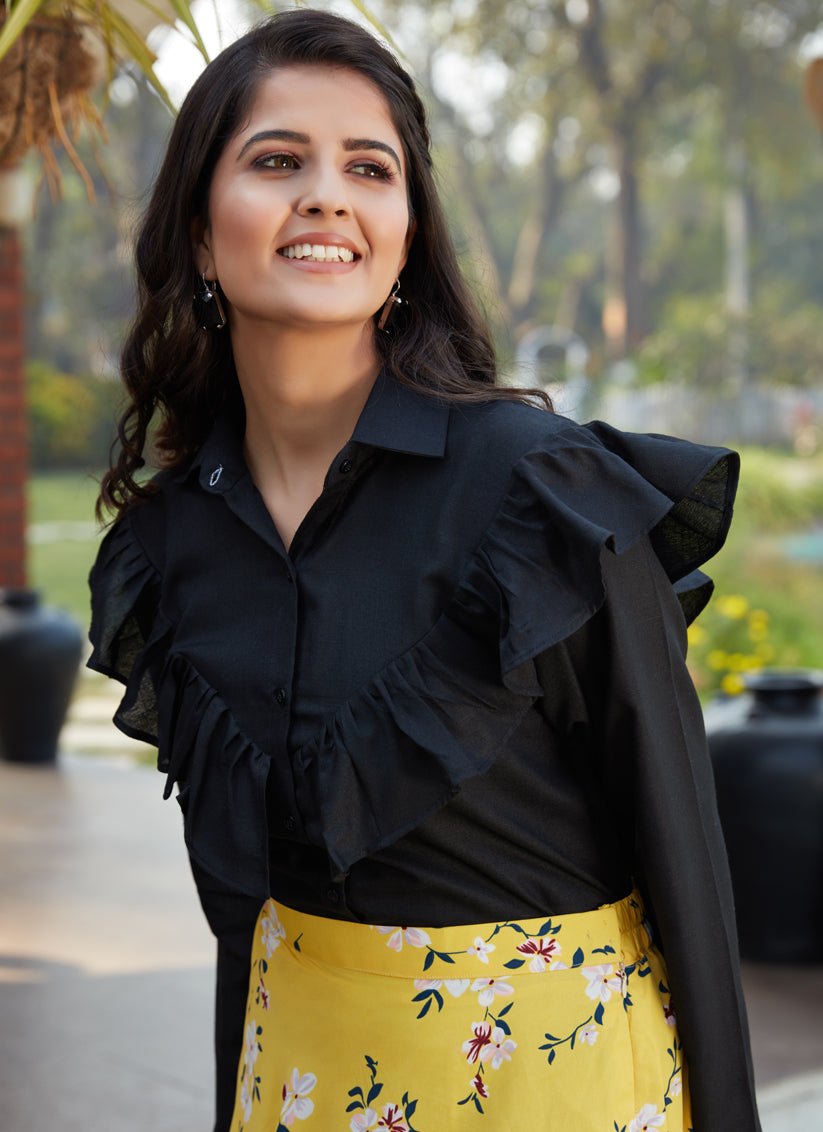 Black Printed Top with Skirt