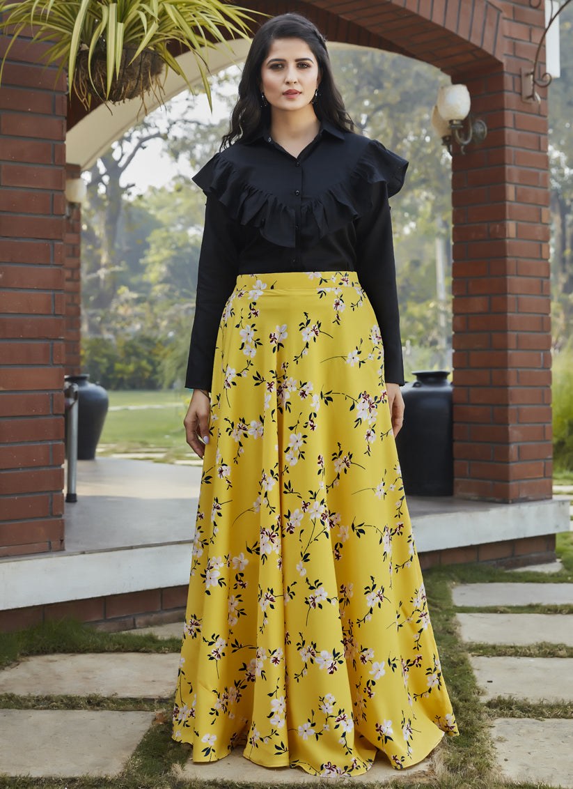 Black Printed Top with Skirt