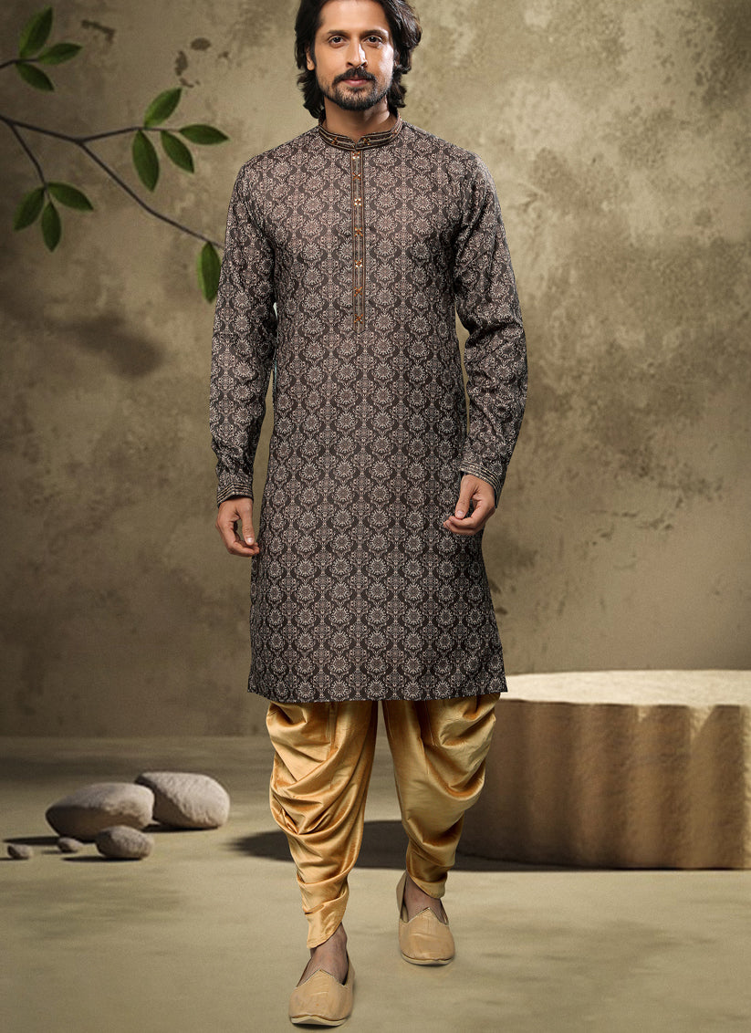 Oak Brown Handloom Cotton Mens Kurta Pyjama Set