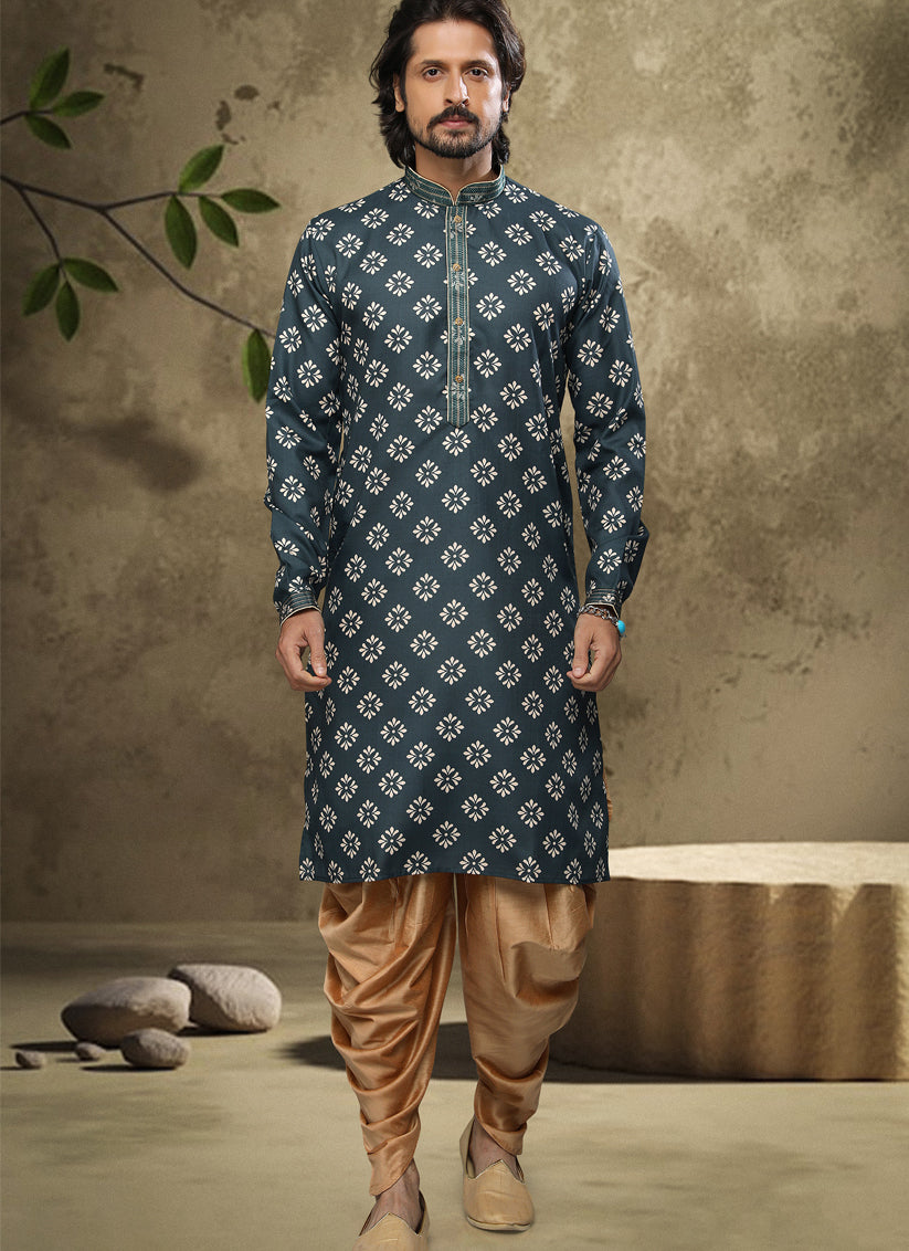 Slate Grey Handloom Cotton Mens Kurta Pyjama Set