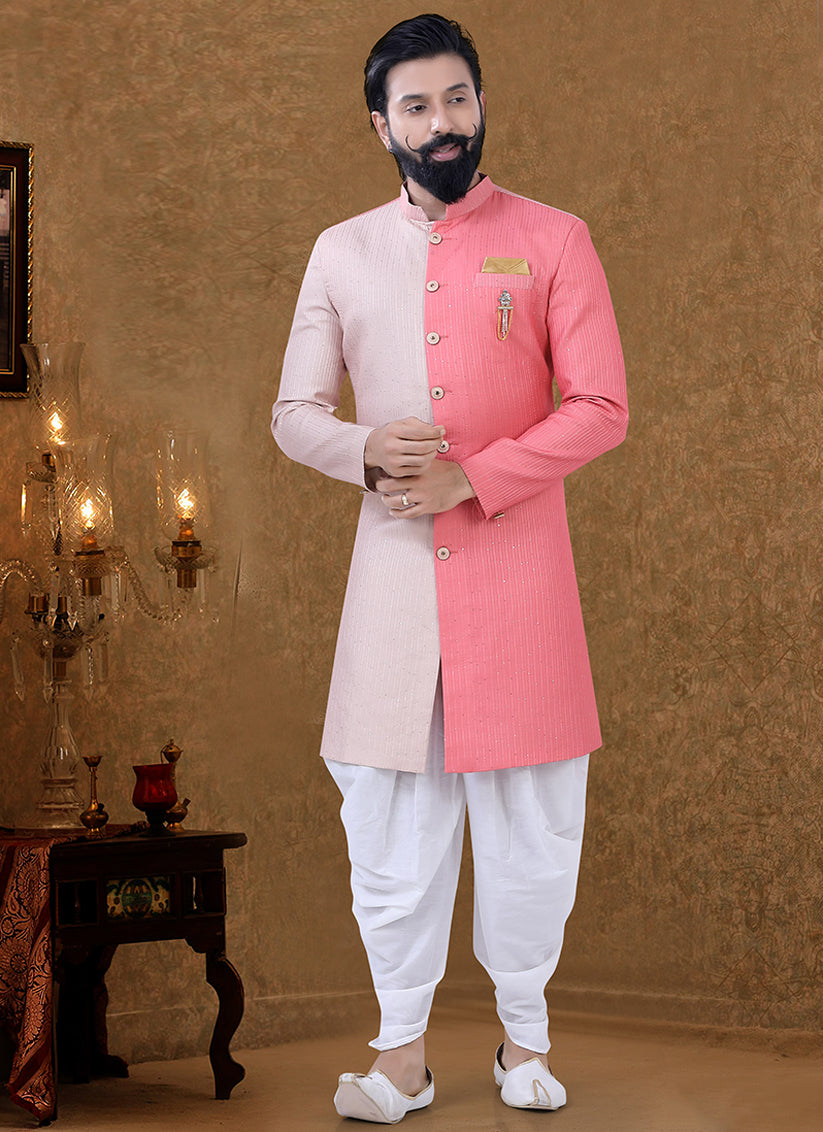 Pink Lukhnowi Mens Indo Western