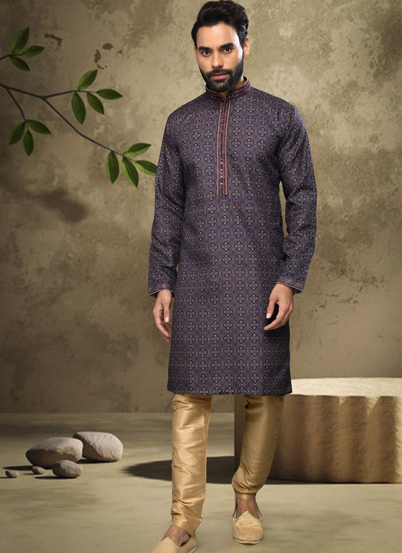 Navy Blue Handloom Cotton Mens Kurta Pyjama Set