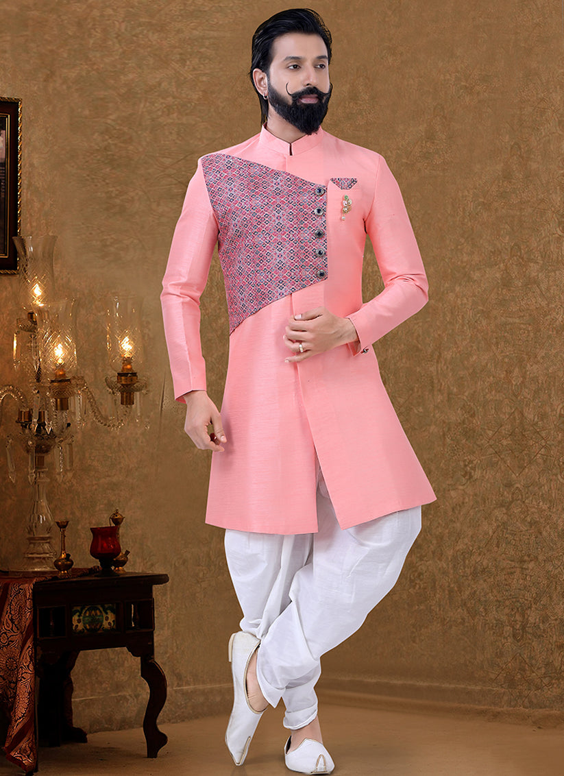 Pink Silk Mens Indo Western