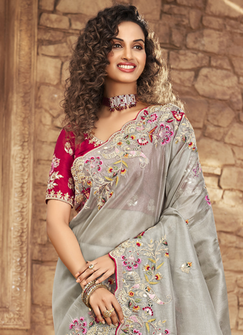 Grey clearance bridal saree