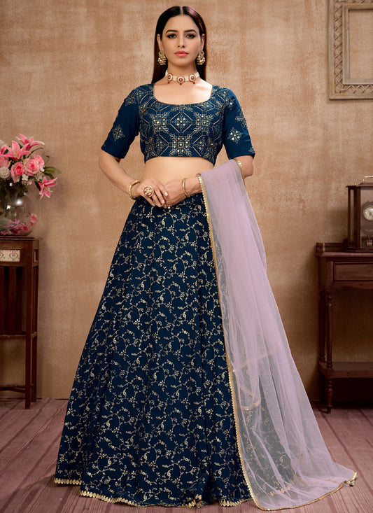 Prussian Blue Georgette Designer Lehenga Choli