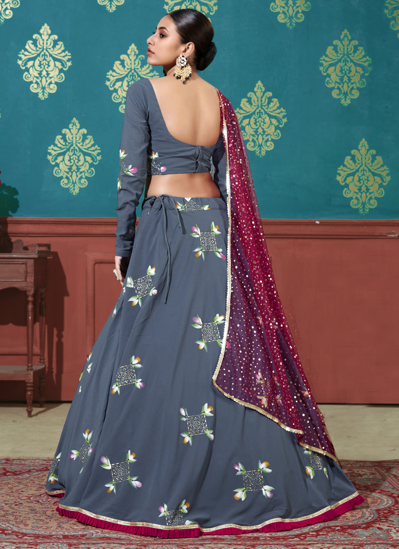 Slate Blue Georgette Designer Lehenga Choli