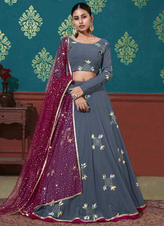 Slate Blue Georgette Designer Lehenga Choli