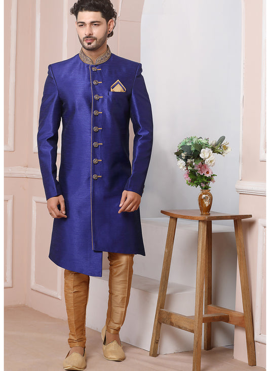 Persian Blue Banarasi Silk Embroidered Indo Western